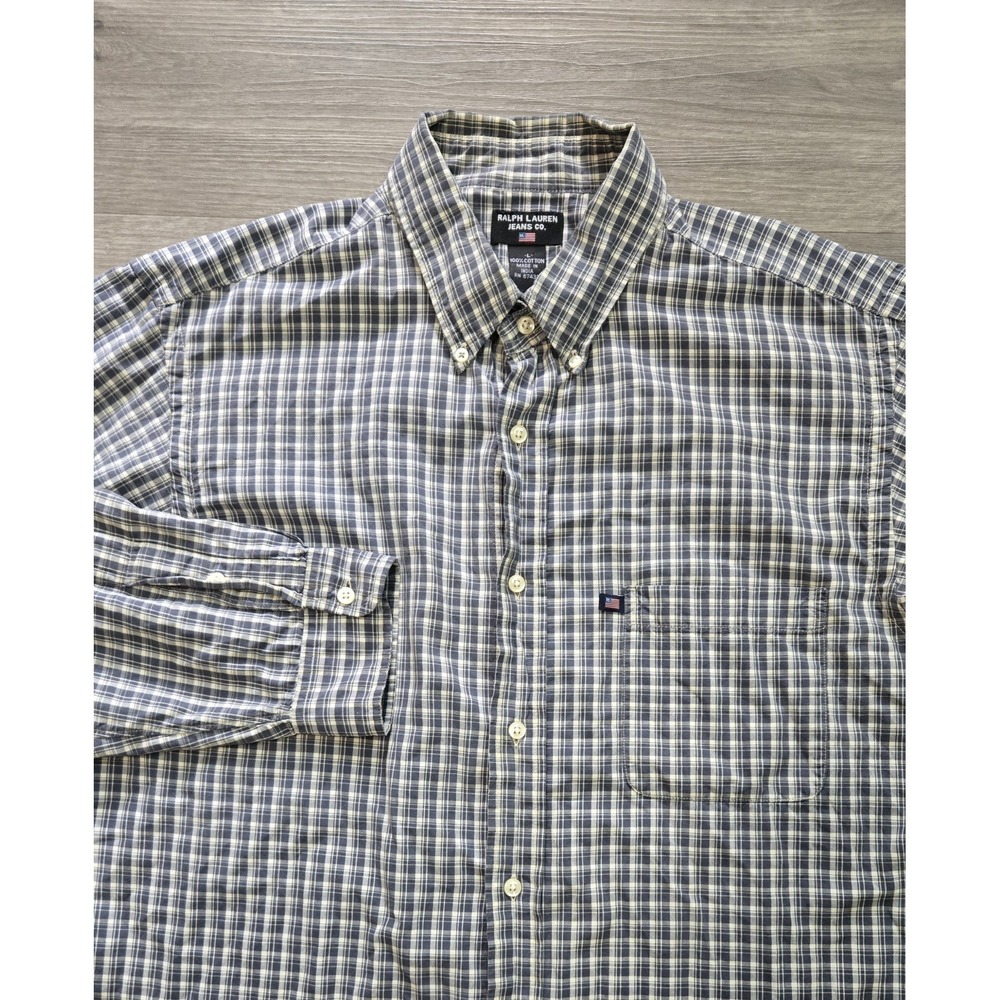 Ralph Lauren Jeans Co. Men's Shirt Large Blue Plaid Long Sleeve Button Up Preppy
